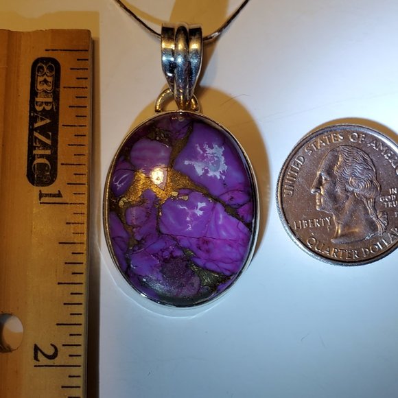 PURPLE  COPPER   TURQUOISE  STERLING  SILVER  PENDANT. - Picture 6 of 7